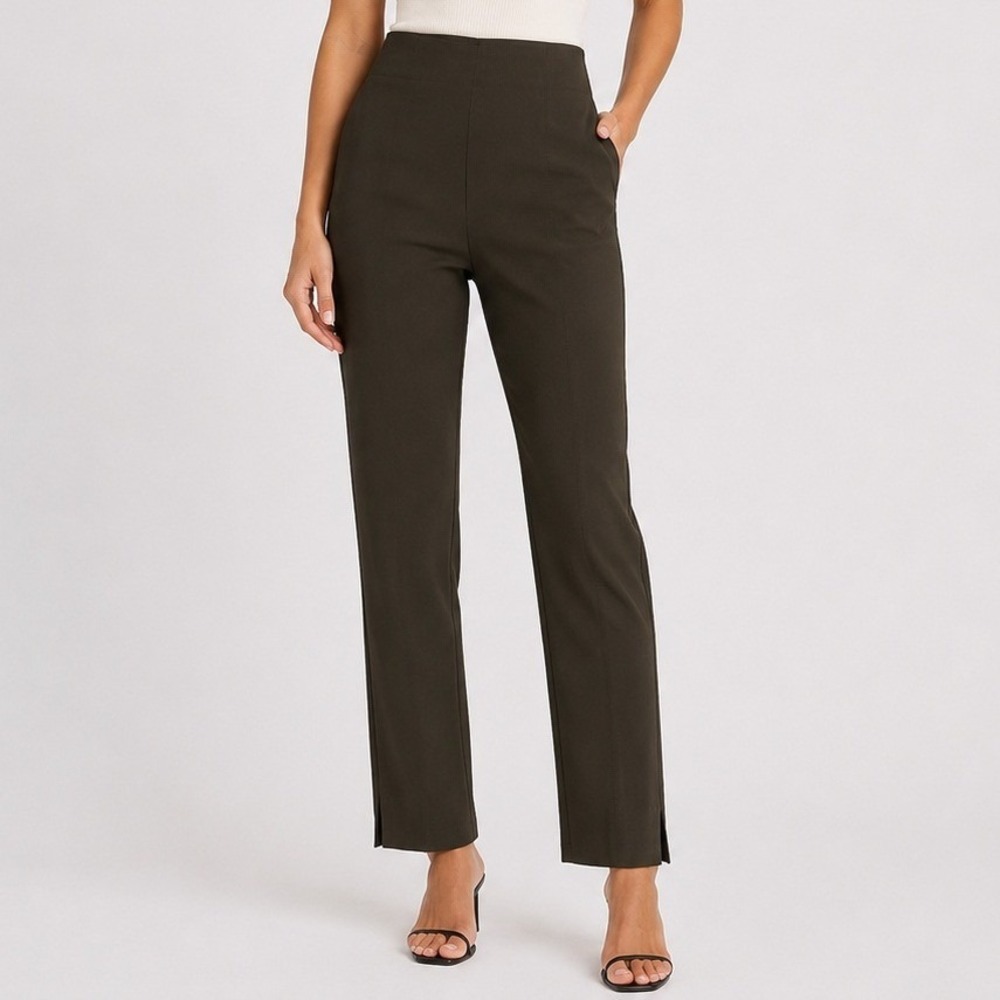 MM.LaFleur Dark Olive Green High Rise Pintuck Slim Leg Dress Pants Size 8